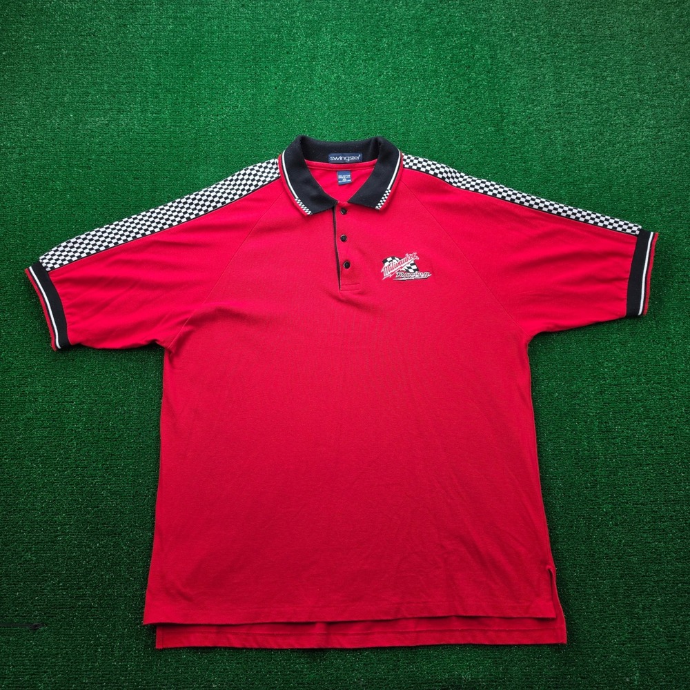 Vintage Swingster Milwaukee Racing Checkered Accent Polo Shirt Mens‎ XL Red
